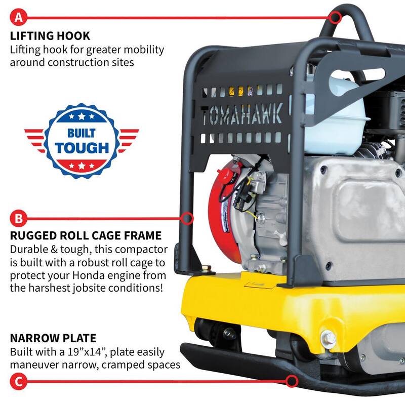 Tomahawk Power 5.5HP Honda Reverse Vibratory Plate Compactor Tamper Gravel Soil Compaction - TPC100H
