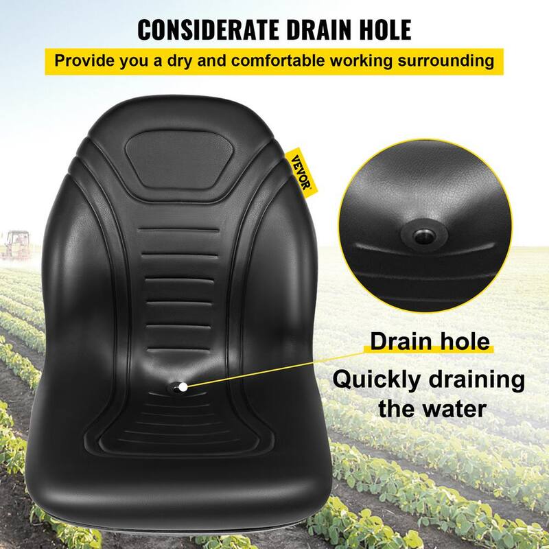 VEVOR 18.8 x 23.1 x 20.6 in. Universal Tractor Seat Replacement with Central Drain Hole Compact High Back Mower Seat, Black - MZYHS2QISSGOKYL39V0