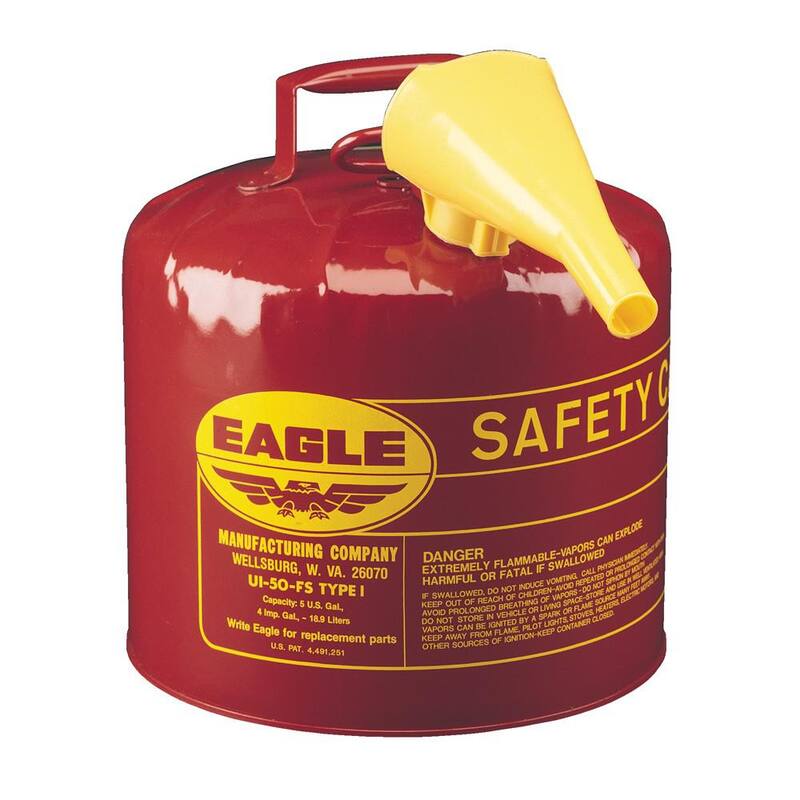 Unbranded 5 Gal. Capacity Red Galvanized Steel Type I Gasoline Safety Can with Funnel - UI50FS