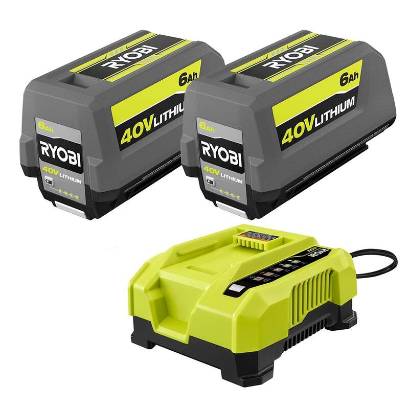 RYOBI 40V Lithium-Ion 6.0 Ah High Capacity Battery and Rapid Charger Starter Kit (2-Batteries) - OP40602B-06
