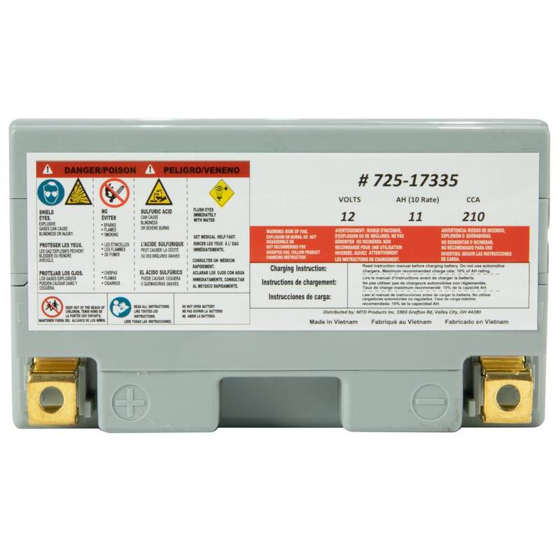 Cub Cadet Replacement 12-Volt 11 Ah 210 CCA Sealed AGM Riding Lawn Mower Battery - 725P17335
