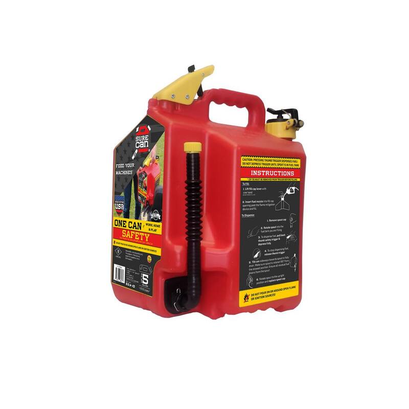 SureCan 5 Gallon Gasoline Type II Safety Can Red with Flexible Rotating Spout - SUR5SFG2