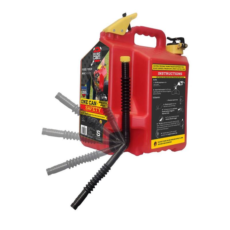 SureCan 5 Gallon Gasoline Type II Safety Can Red with Flexible Rotating Spout - SUR5SFG2