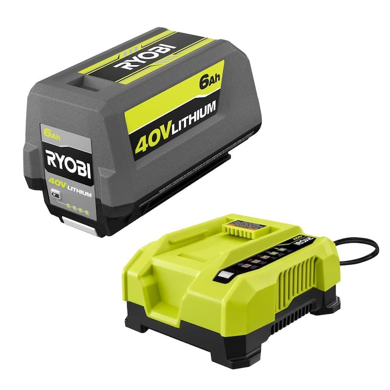 RYOBI 40V Lithium-Ion 6.0 Ah Battery and Rapid Charger Starter Kit - OP4060506