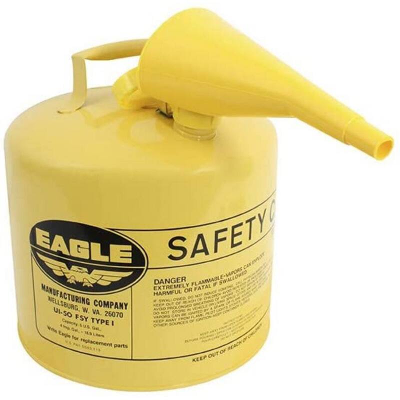 Eagle 5 Gal. Capacity Yellow Galvanized Steel Type I Gasoline Safety Can with Funnel - UI50FSY