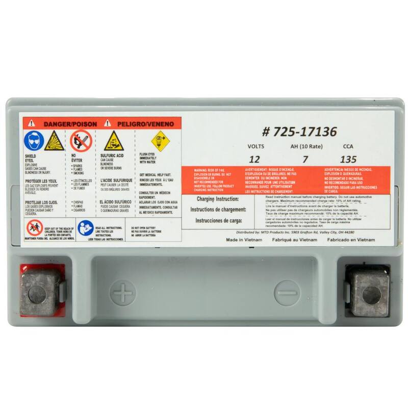 MTD Genuine Factory Parts Replacement 12-Volt 7 Ah 135 CCA Sealed AGM Riding Lawn Mower Battery - 725P17136