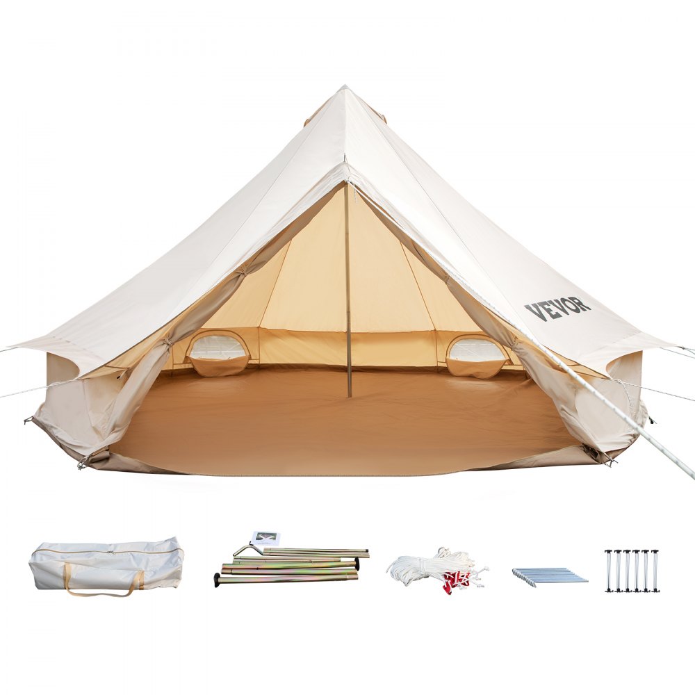 VEVOR 3-5 Person Canvas Glamping Bell Tent, Breathable Waterproof Yurt Tent with Stove Jack and Detachable Side Wall for Family Camping, 10'x 10'x98"(Diameter 3M) - ZPMGB3MMBK0000001V0