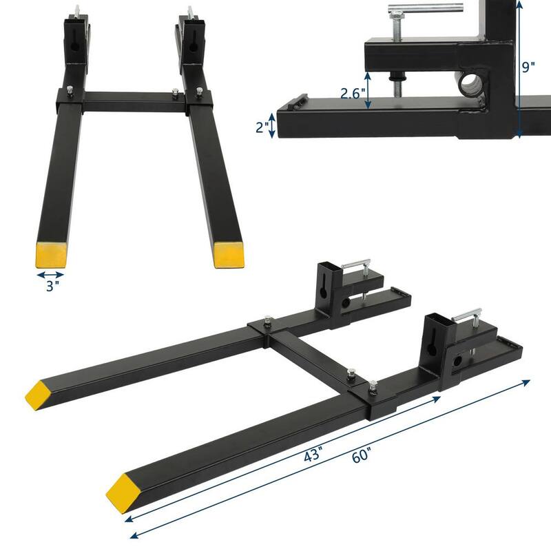 Karl home 4000 lbs. 60 in. Clamp-On Pallet Forks Skid Steer Loader Bucket with Adjustable Stabilizer Ba - 663734192115