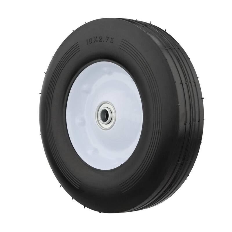 Powercare 10 in. x 2.75 in. Flat Free Universal Hand Truck Wheel with 5/8 in. Ball Bering and Ribbed Tread - H-10275-B