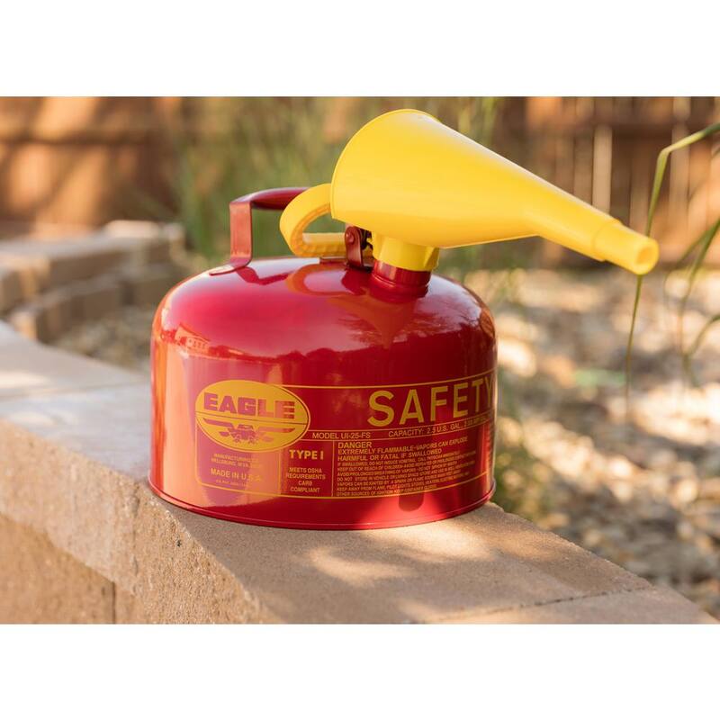 Eagle 2.5 Gal. Capacity Red Galvanized Steel Type I Gasoline Safety Can with Funnel - UI25FS