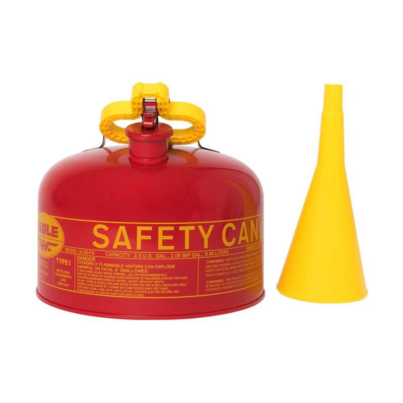 Eagle 2.5 Gal. Capacity Red Galvanized Steel Type I Gasoline Safety Can with Funnel - UI25FS