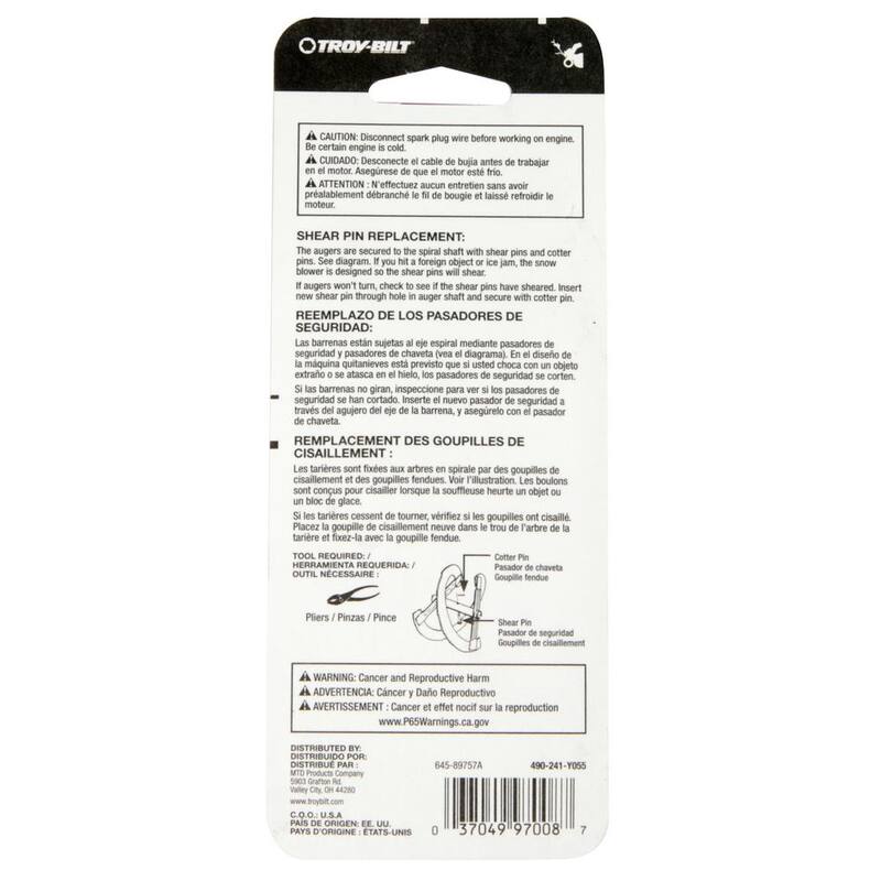 Troy-Bilt Original Equipment Shear Pins for All 2-Stage Snow Blowers (Set of 6) - 490-241-Y055