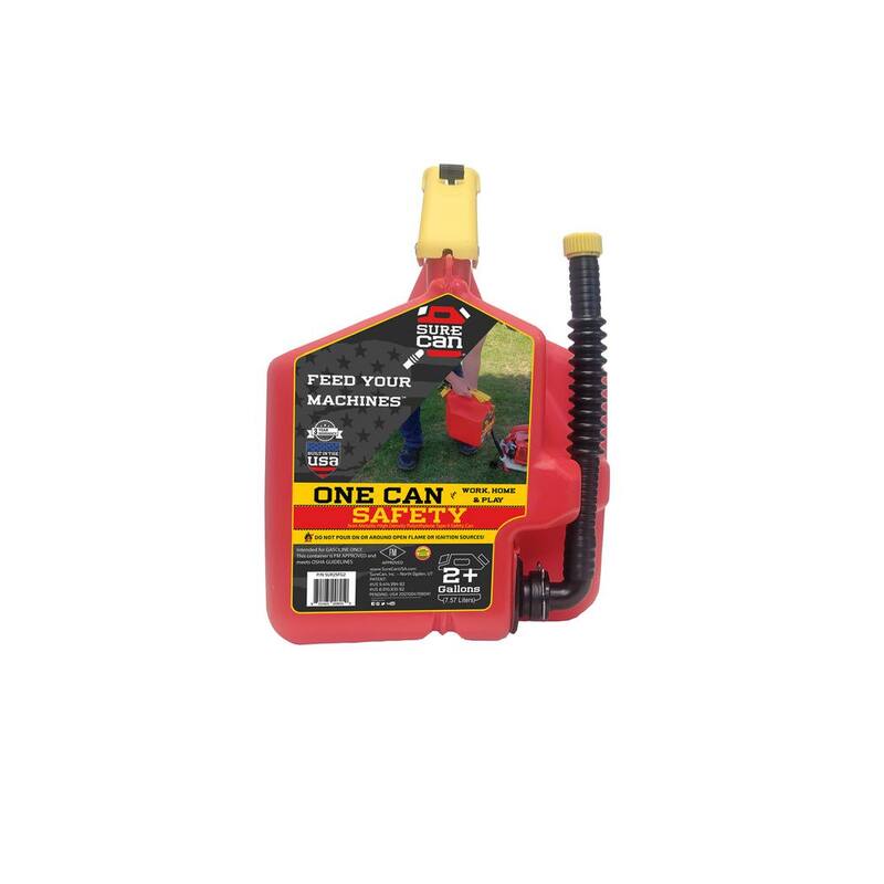 SureCan 2+ Gallon Gasoline Type II Safety Can Red with Rotating Flexible Spout - SUR2SFG2