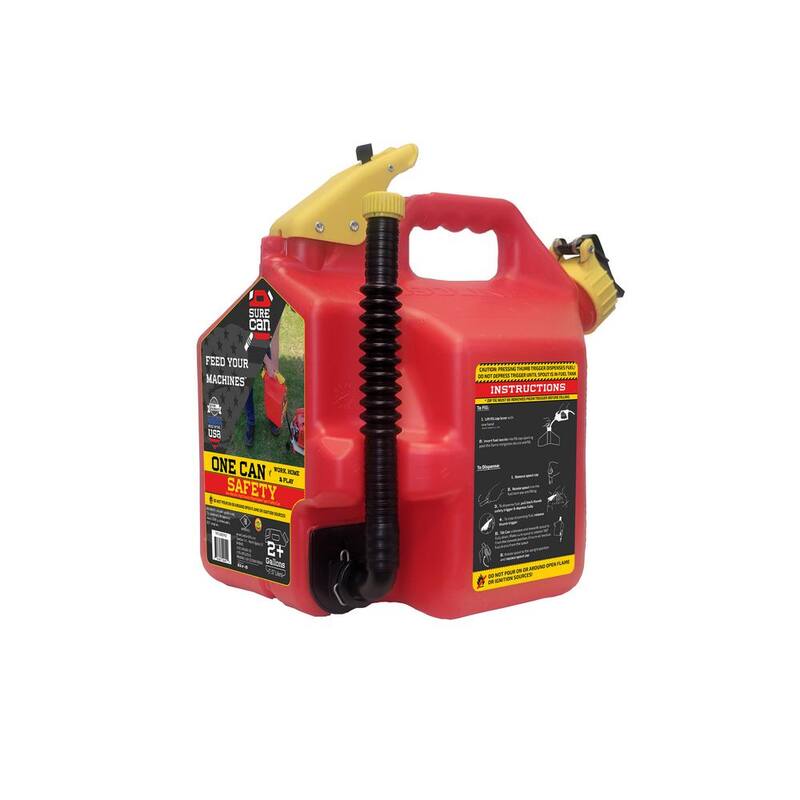 SureCan 2+ Gallon Gasoline Type II Safety Can Red with Rotating Flexible Spout - SUR2SFG2