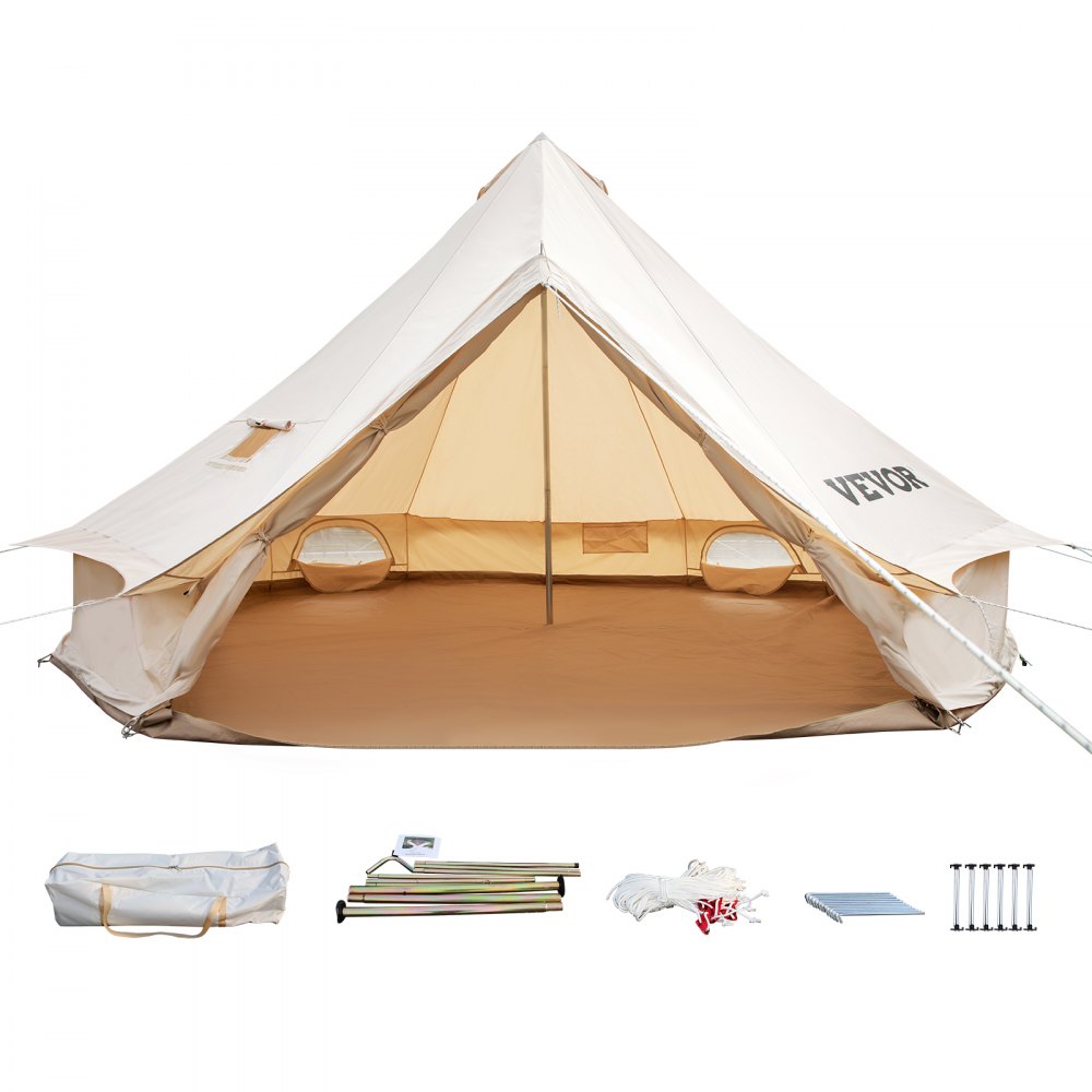 VEVOR 8-10 Person Canvas Glamping Bell Tent, Breathable Waterproof Yurt Tent with Stove Jack and Detachable Side Wall for Family Camping,16'x16'x118"(Diameter 5M) - ZPMGB5MMBK0000001V0