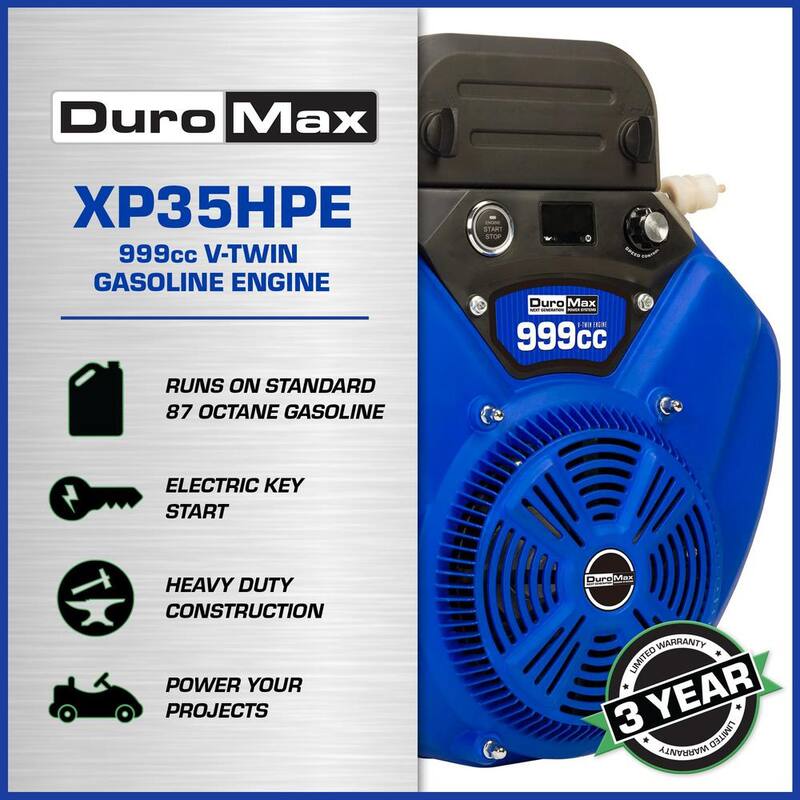 DUROMAX 999cc 1-7/16 in. Gasoline Multi-Purpose Horizontal Key Shaft Electric Start V-Twin Portable Engine 50-State - XP35HPE