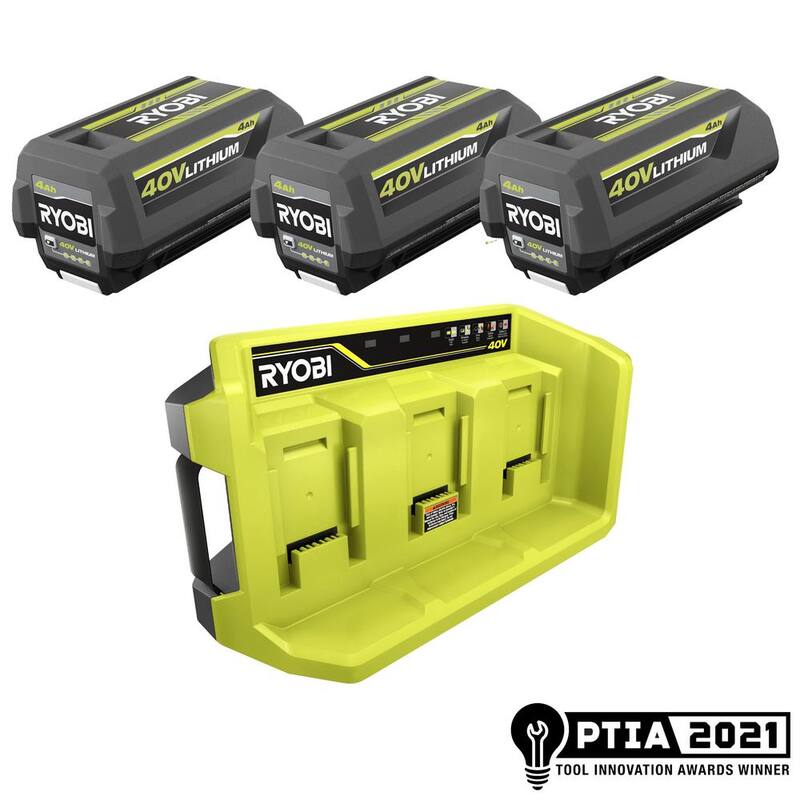 RYOBI 40V Lithium-Ion 3-Port Charger with (3) 4.0 Ah Batteries - OP407A-4