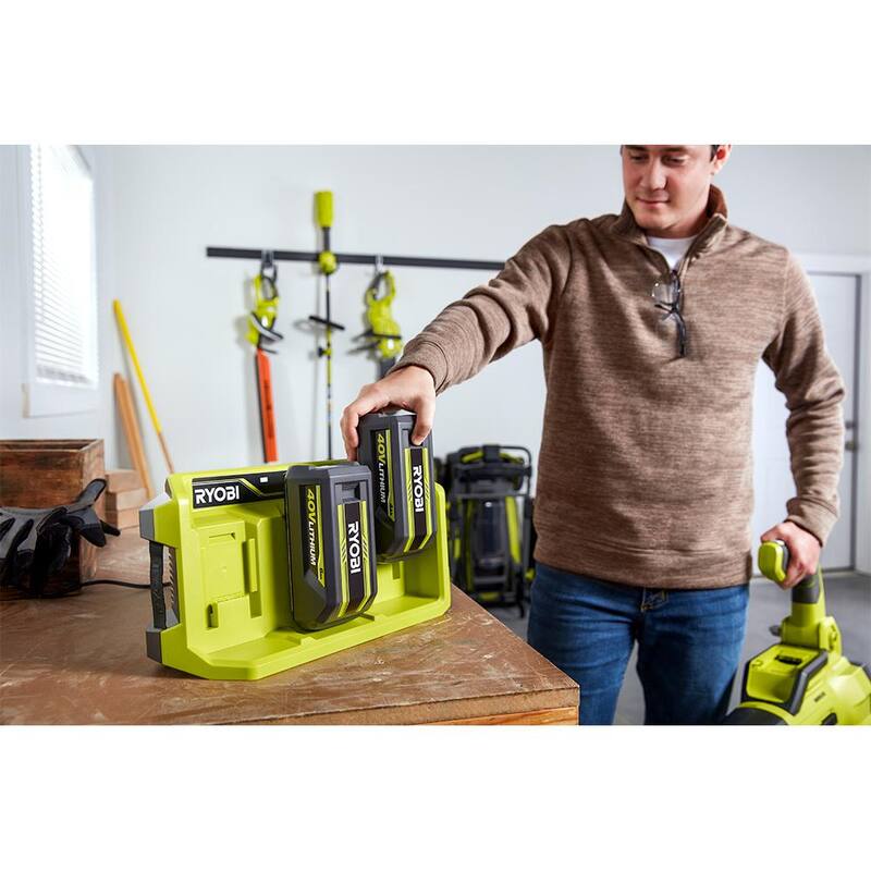 RYOBI 40V Lithium-Ion 3-Port Charger with (3) 4.0 Ah Batteries - OP407A-4