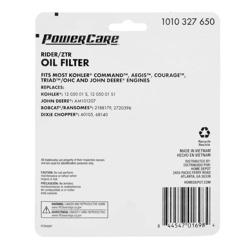 Powercare Oil Filter for Kohler, John Deere Replaces OEM Numbers 12 050 01 S1, AM101207 - PCR4297
