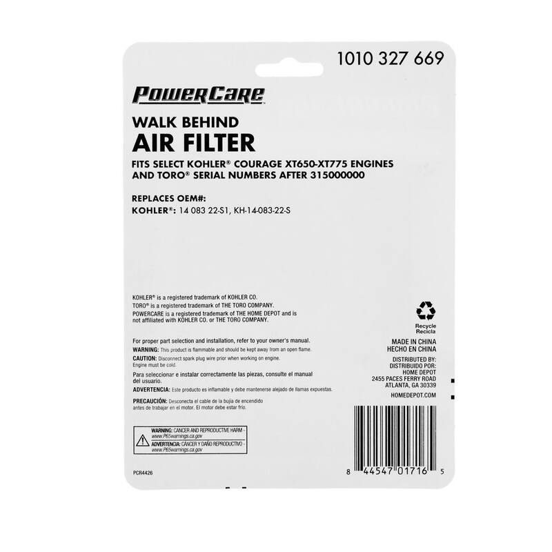 Powercare Air Filter for Kohler Engines, Replaces OEM Numbers 14 083 22-S1, KH-14-083-22-S - PCR4426