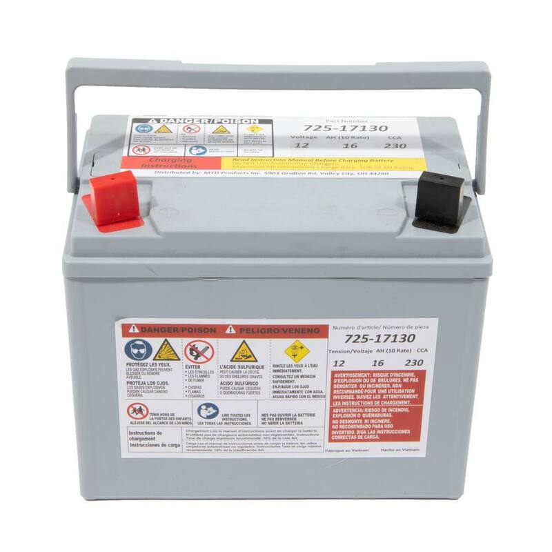 MTD Genuine Factory Parts Replacement 12-Volt 16 Ah 230 CCA Sealed AGM Riding Lawn Mower Battery - 725P17130