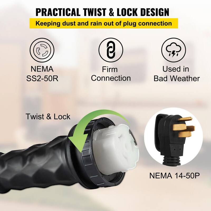 VEVOR RV Power Extension Cord 50 ft. 50 Amp 250-Volt Generator Cord N14-50P to SS2-50R General Purpose Cord with Twist Lock - HJLJQYT50X50DSK01V1