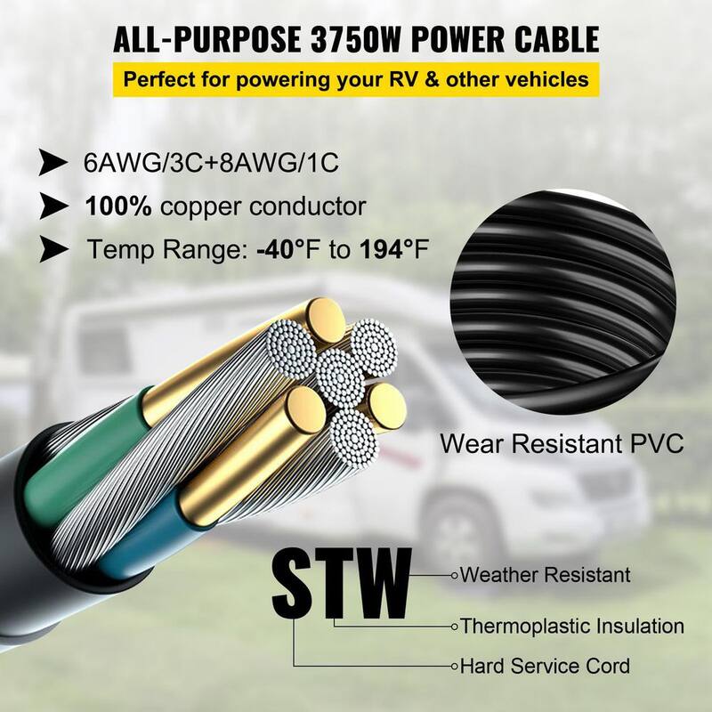 VEVOR RV Power Extension Cord 50 ft. 50 Amp 250-Volt Generator Cord N14-50P to SS2-50R General Purpose Cord with Twist Lock - HJLJQYT50X50DSK01V1