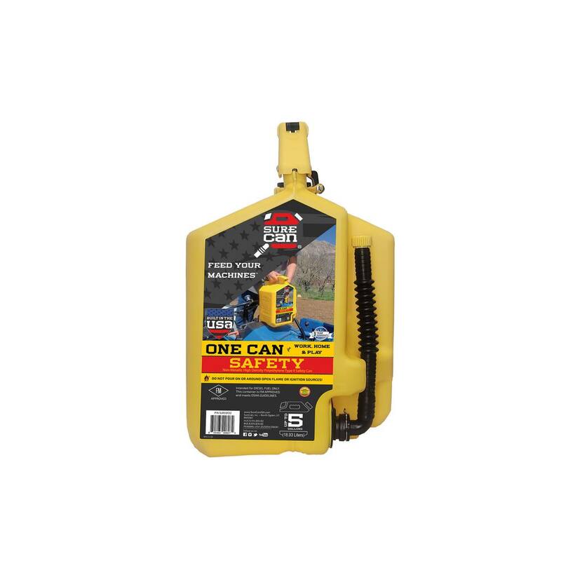 SureCan 5 Gallon Diesel Type II Safety Can Yellow with Rotating Flexible Spout - SUR5SFD2