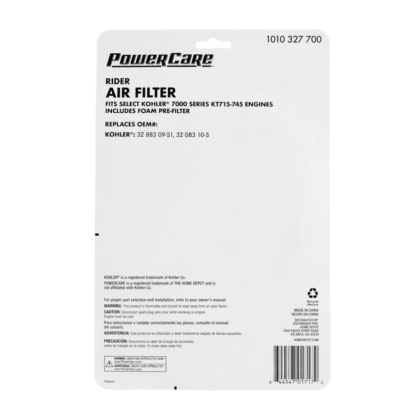 Powercare Air Filter for Kohler Engines, Replaces OEM Numbers 32 883 09-S1, 32 083 10-S - PCR4410