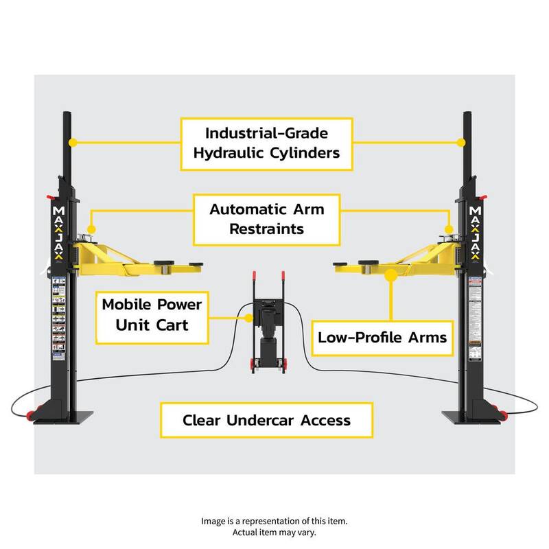 MAX JAX Symmetric Portable 2 Post Car Lift with 7,000 lbs. Weight Capacity and 110V Power Unit Included - 5175548