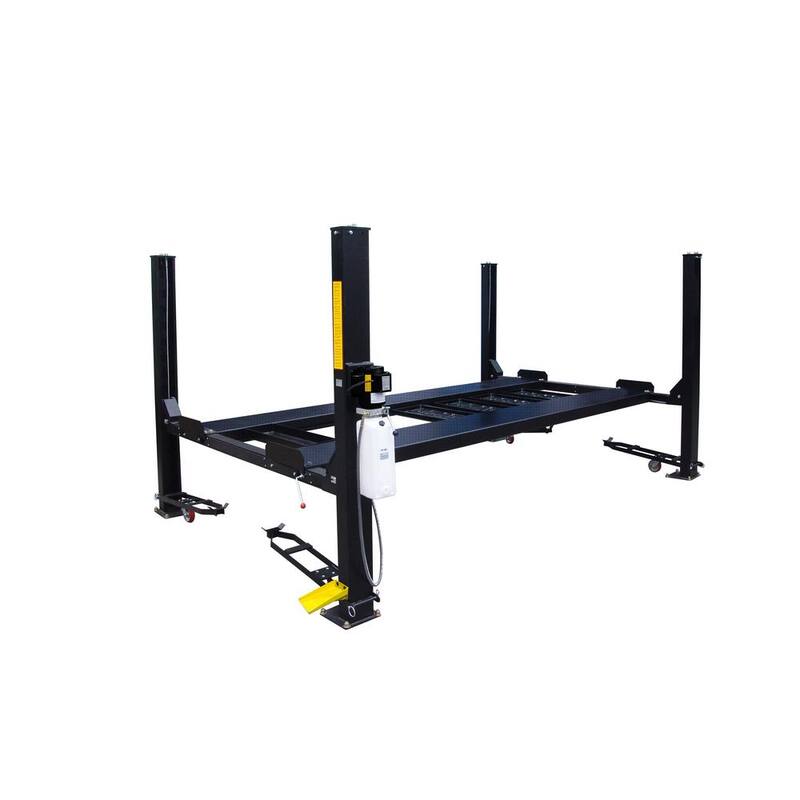 TUXEDO Storage 4-Post Car Lift 9,000 lbs. Extended Length/Height - With Poly Casters, Drip Trays, Jack Tray - FP9K-DX-XLT