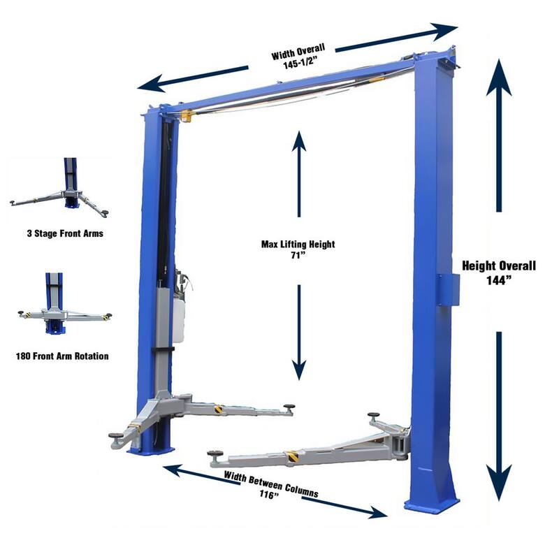 TUXEDO Bi-Symmetric 2 Post Car Lift Direct Drive 3 Stage Single Point 11,000 lbs. - TP11KC-DX