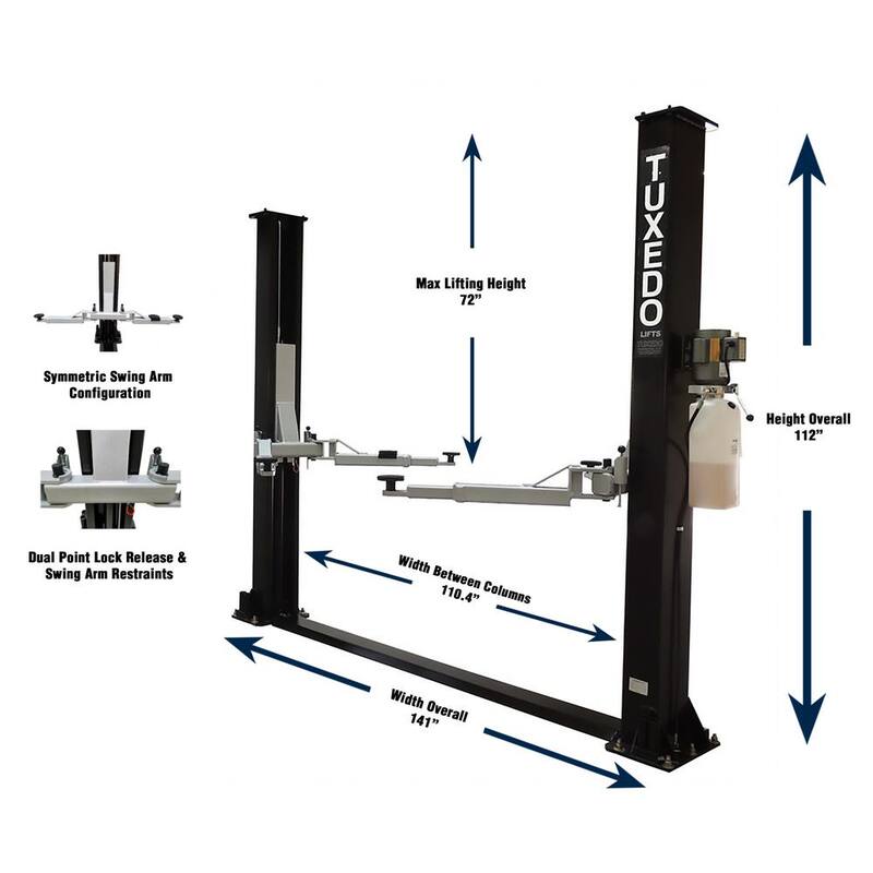 TUXEDO Symmetric 2 Post Car Lift 9,000 lbs. Capacity Heavy Duty in Black - TP9KF-TUX