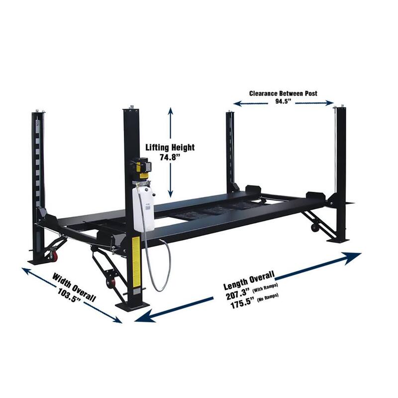 TUXEDO 4-Post Automotive Deluxe Storage Car Lift 8,000 lb. Capacity with Casters, Drip Trays and Jack Tray - FP8K-DX