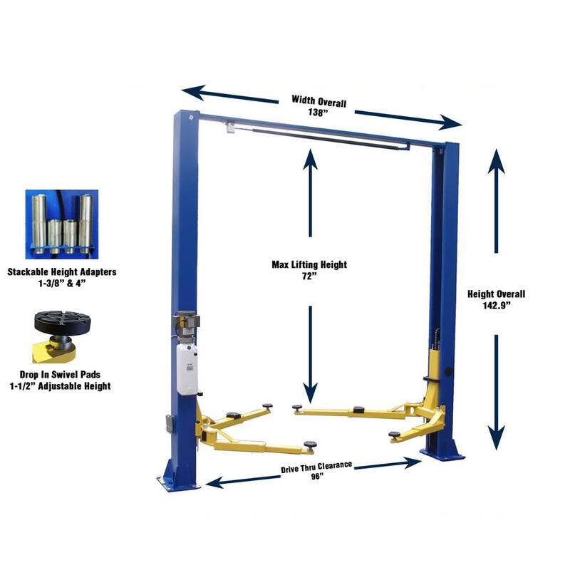 TUXEDO Asymmetric 2-Post Car Lift Clear Floor 9,000 lbs. Capacity in Blue - TP9KACX