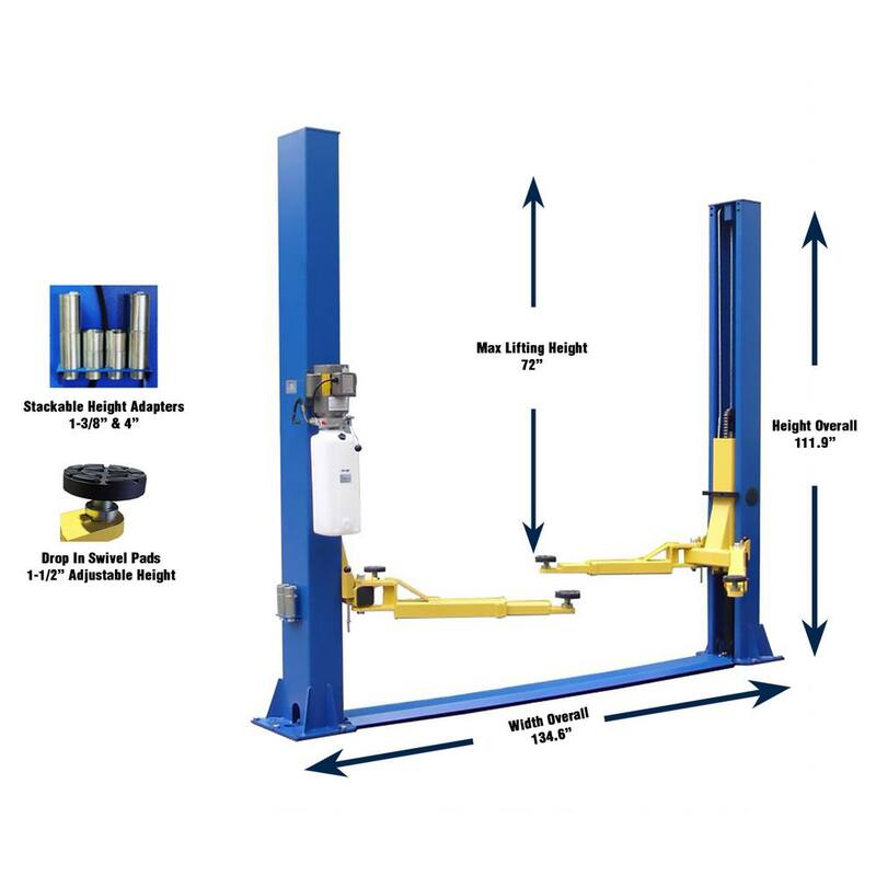 TUXEDO Symmetric 2 Post Car Lift 9,000 lbs. Capacity Heavy Duty in Blue - TP9KFX