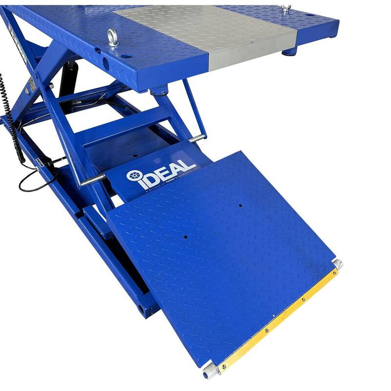 IDEAL Electric-Hydra Motorcycle Scissor Lift Bench with Integrated Motor and Retractable Ramp 2200 lbs. Capacity - M-2200IEH-XR