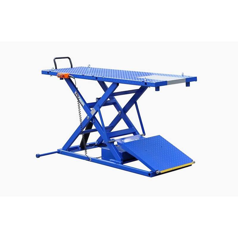 IDEAL Electric-Hydra Motorcycle Scissor Lift Bench with Integrated Motor and Retractable Ramp 2200 lbs. Capacity - M-2200IEH-XR
