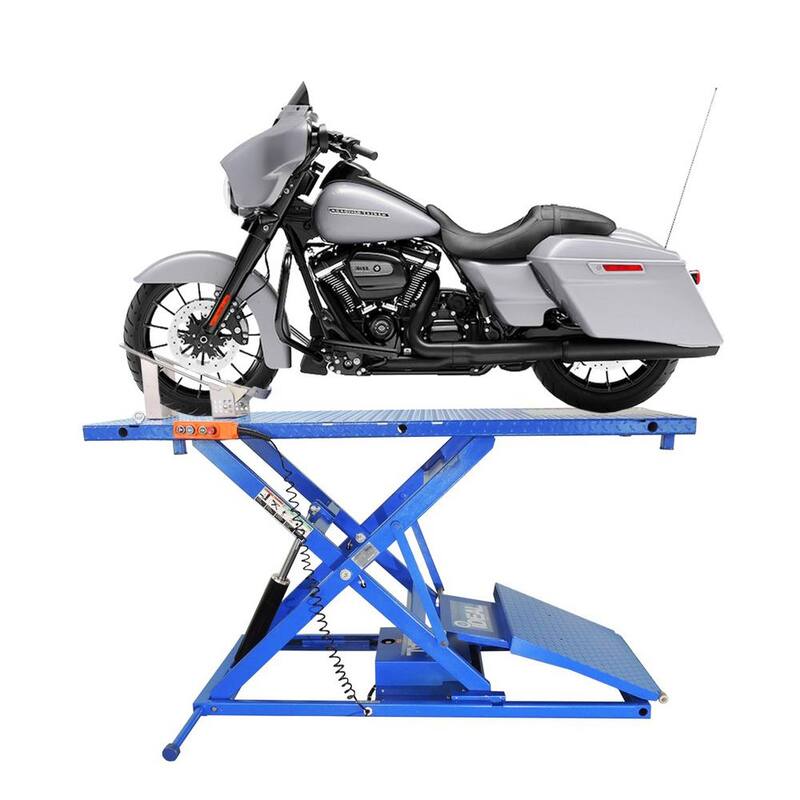 IDEAL Electric-Hydra Motorcycle Scissor Lift Bench with Integrated Motor and Retractable Ramp 2200 lbs. Capacity - M-2200IEH-XR