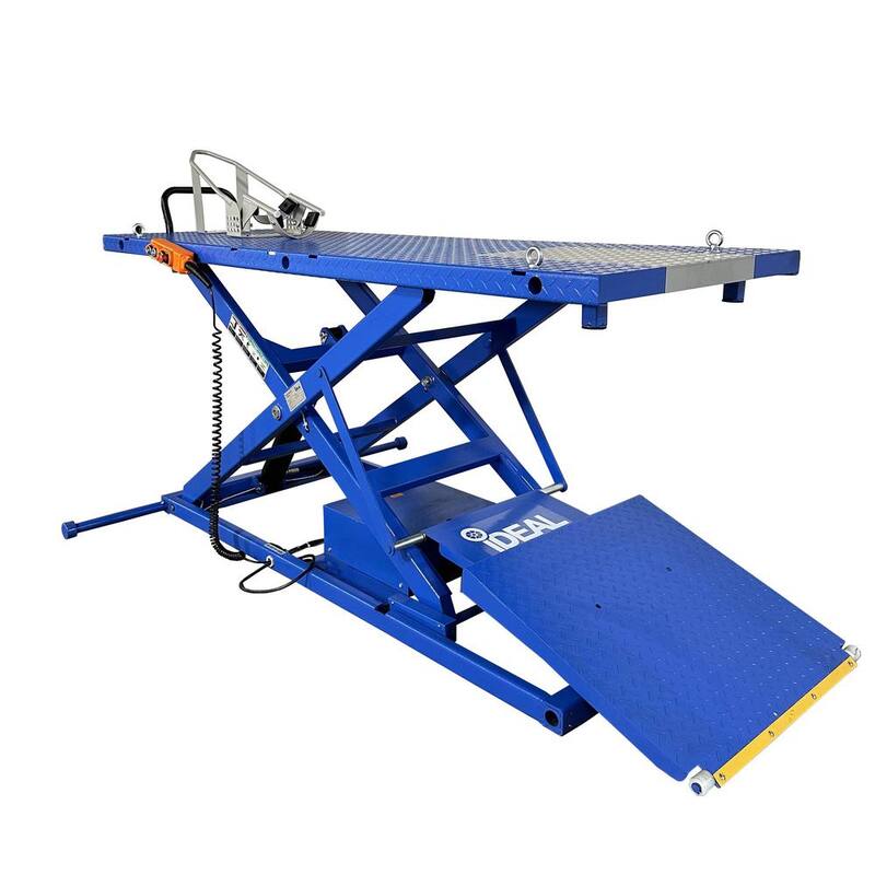 IDEAL Electric-Hydra Motorcycle Scissor Lift Bench with Integrated Motor and Retractable Ramp 2200 lbs. Capacity - M-2200IEH-XR