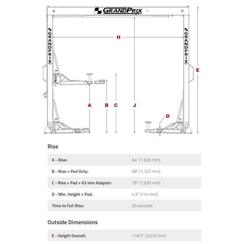 GRANDPRIX Series 2-Post Car Lift 7000 lbs. Capacity 118.5 in. Overall Height - 5175996