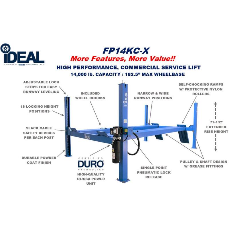 TUXEDO iDEAL FP14KC-X 4 POST CAR LIFT 14000 lbs. Capacity - FP14KC-X