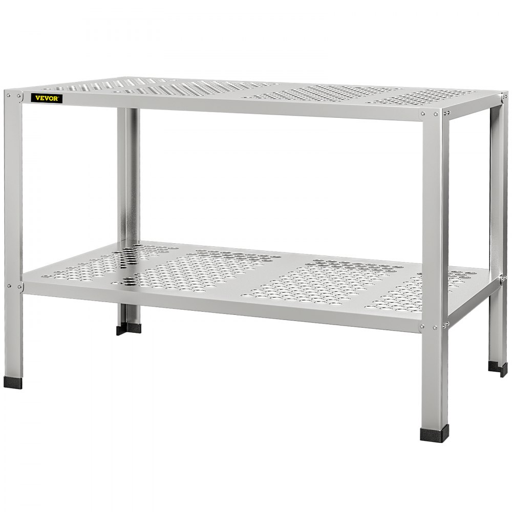 VEVOR Potting Bench, 42" L x 24" W x 32" H, Aluminum Alloy Outdoor Workstation with Rubber Feet, Multi-use Double Layers Gardening Table for Greenhouse, Patio, Porch, Backyard, Silver - LZHYZ42X24X32NE1OV0