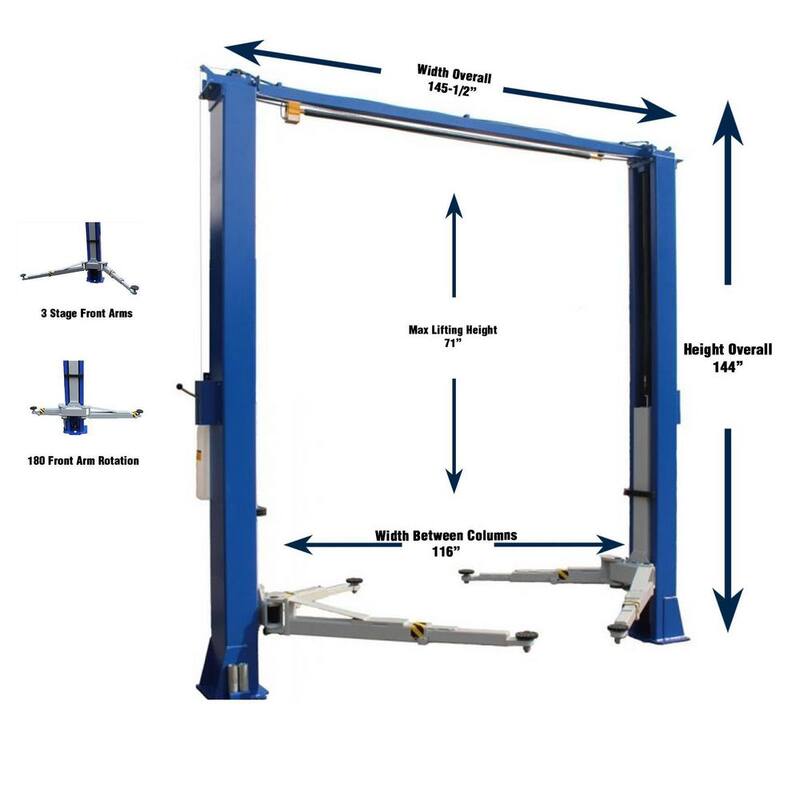 IDEAL 2-Post Car Lift Assymetric/Symmetric Direct Drive 10,000 lbs. Capacity ALI Certified with PU - TP10KAC-DX