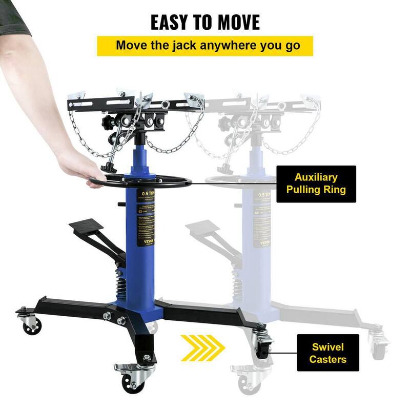 VEVOR Transmission Jack 1100 lbs. Hydraulic Telescopic Floor Jack Stand 2-Stage w/ Foot Pedal 360-Degree Wheel for Garage Shop - MSDGYYCDQJ05T7RKDV0