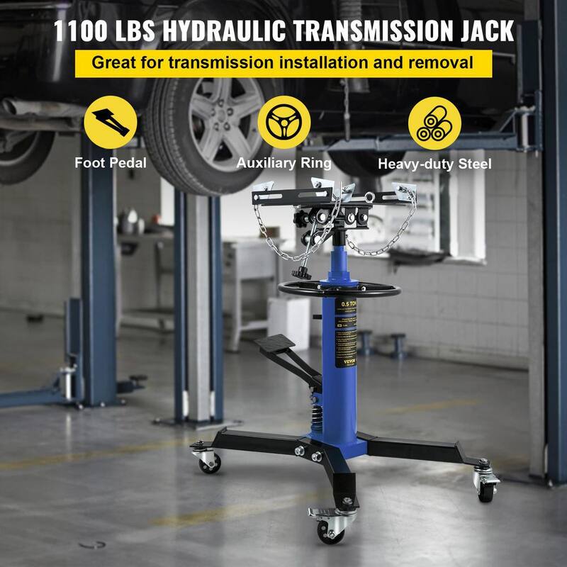 VEVOR Transmission Jack 1100 lbs. Hydraulic Telescopic Floor Jack Stand 2-Stage w/ Foot Pedal 360-Degree Wheel for Garage Shop - MSDGYYCDQJ05T7RKDV0
