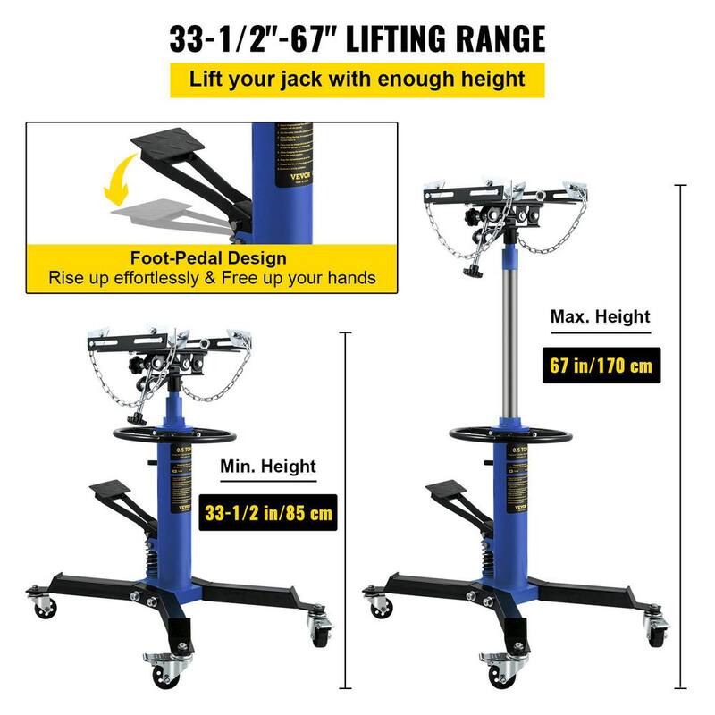 VEVOR Transmission Jack 1100 lbs. Hydraulic Telescopic Floor Jack Stand 2-Stage w/ Foot Pedal 360-Degree Wheel for Garage Shop - MSDGYYCDQJ05T7RKDV0