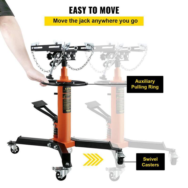 VEVOR Transmission Jack 1100 lbs. Hydraulic Telescopic Floor Jack 2-Stage Stand w/ Foot Pedal 360-Degree Wheel for Garage Shop - MSDGYYCDQJ05TZ25VV0