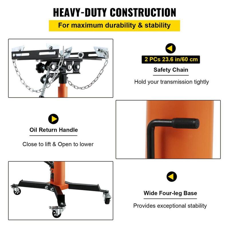 VEVOR Transmission Jack 1100 lbs. Hydraulic Telescopic Floor Jack 2-Stage Stand w/ Foot Pedal 360-Degree Wheel for Garage Shop - MSDGYYCDQJ05TZ25VV0