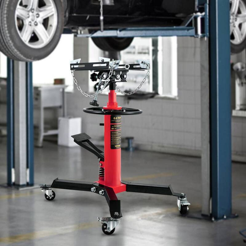 VEVOR 1322 lbs. Transmission Jack Hydraulic Telescopic Floor Jack 2-Stage Stand with Foot Pedal 360° Wheel for Garage Shop - MSYYCD1660LBSAD7VV0